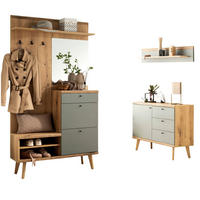 GARDEROBEN-SET 3-teilig Evoke Eiche, Salbei, Garderobenkombination skandinavisch 227 x 200 cm - Salbeigrün/Eichefarben, Glas/Holz (237/200/40cm) - Furn.Design