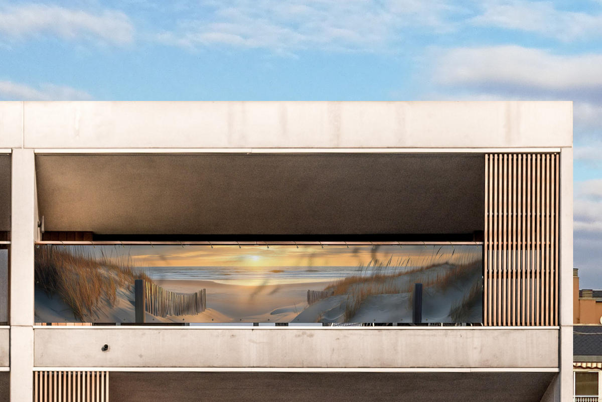 BALKON-SICHTSCHUTZ Strand - Dünen - Sonnenuntergang 500x75 cm - Sandfarben, Kunststoff (500/75cm) - MuchoWow