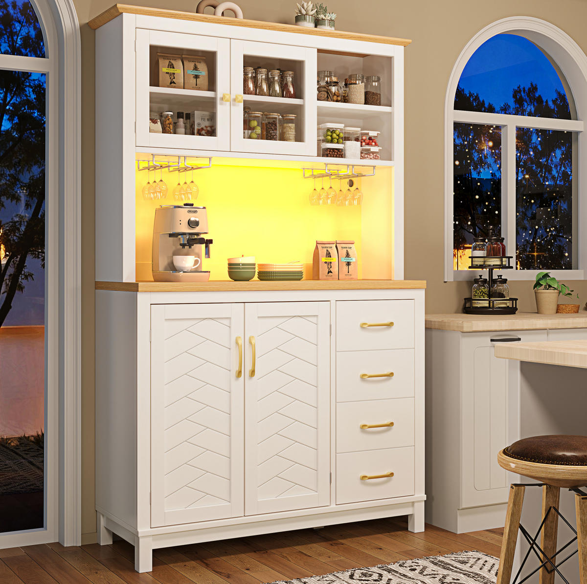 BUFFET 105,5/40/180 cm aus MDF mit LED-Lichtleiste Weiß - Weiß, Holzwerkstoff (105.5/180/40cm) - Modenvie