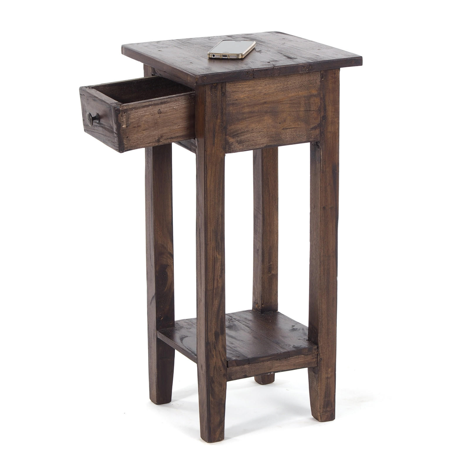 TELEFONTISCH DRAWER 65 Mahagoni Recyclingholz, mit Schublade 03 dunkelbraun - Dunkelbraun, Holz (31/31/65cm) - DESIGN DELIGHTS
