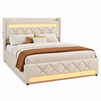BETT mit LED, USB und Stauraum 140x200 cm Leinen Beige - Beige, Metall (140/200cm) - Meubliv
