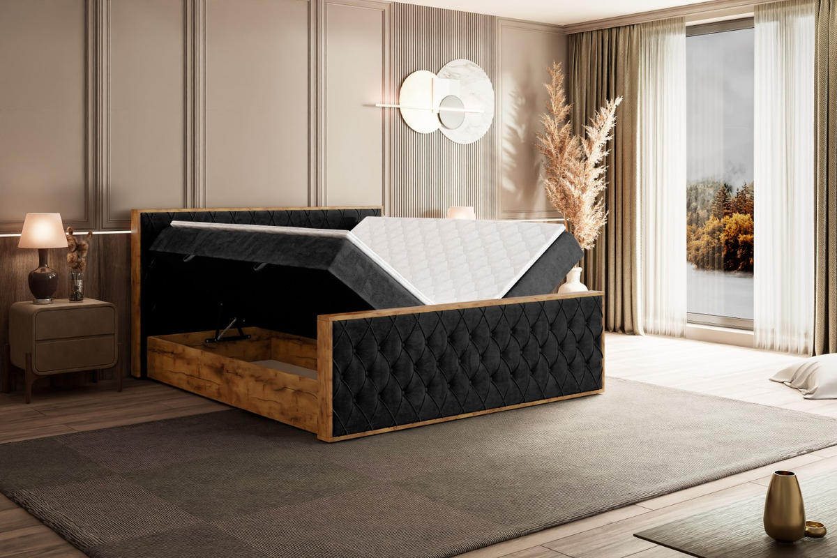 BOXBETT mit Matratze H4 und Lattenrost - LOLLI5-Z - 160x200 - Schwarz Casablanca - Schwarz, Holzwerkstoff (160/200cm) - ALTDECOR