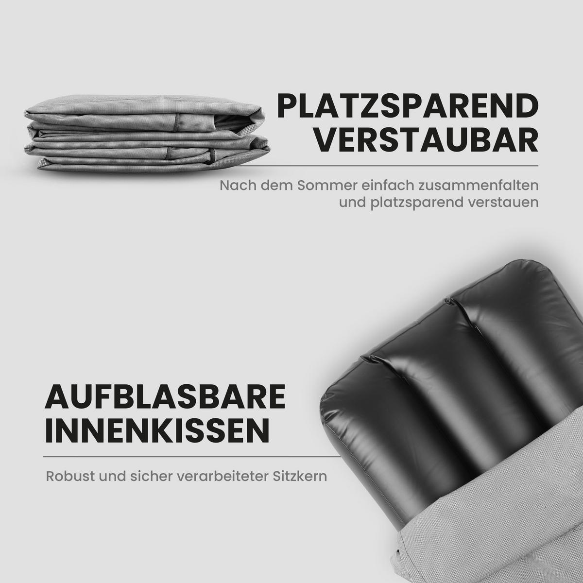 PALETTENKISSEN Set 2-tlg. ( Anthrazit ) - Indoor/Outdoor - 120x80x15 cm + 120x40x15cm - wasserabweisend ( Lotusblüteneffekt ) aufblasbares Innenkissen - Hellgrau, Textil (80/15/120cm) - Arsvita