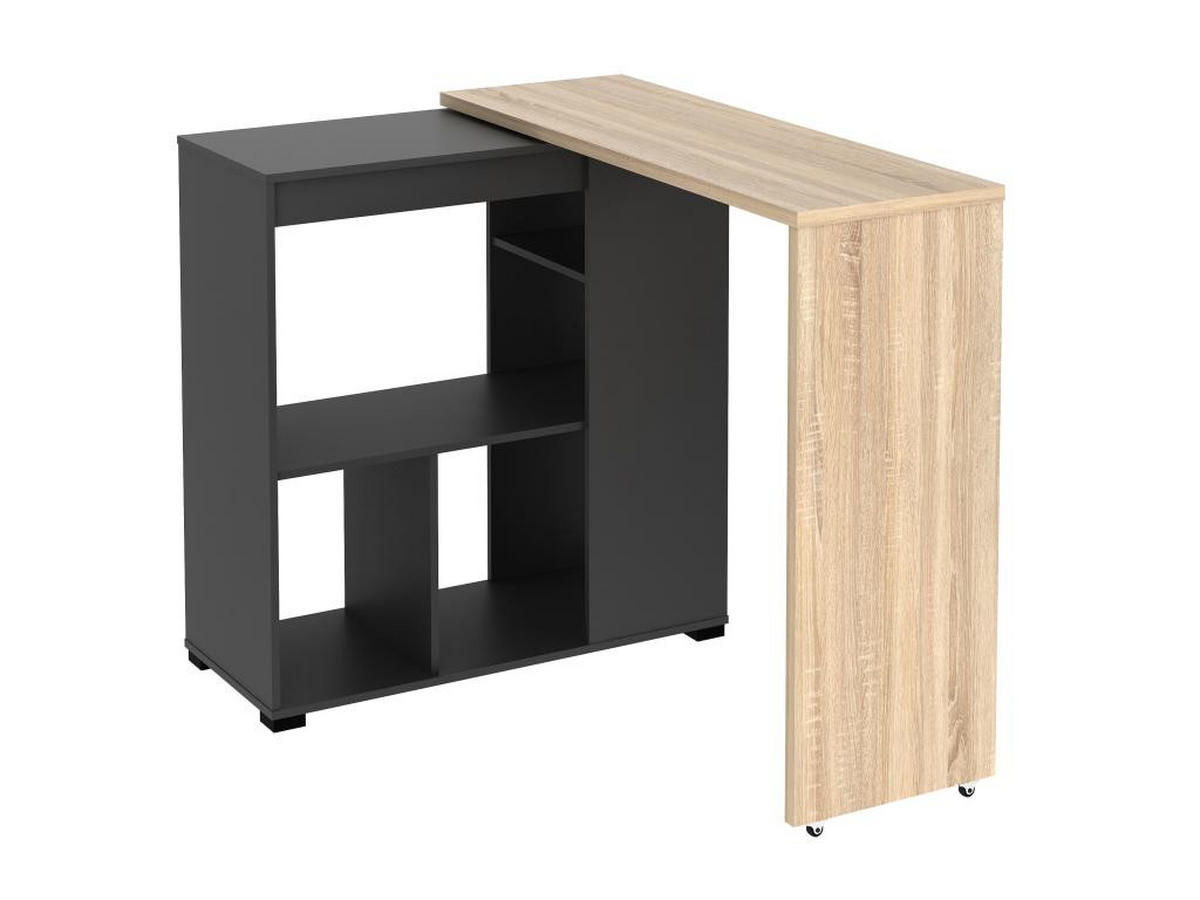 BARTISCH drehbar mit Stauraum - Holzfarben & Anthrazit - SATURNE - Anthrazit, Holz (39.6/100/172cm) - Vente-Unique