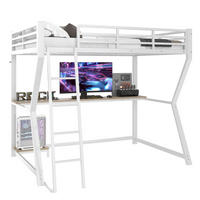 HOCHBETT 90/200 cm Weiß aus Metall und MDF mit Schreibtisch und LED-Beleuchtung - Weiß, Metall (90/200cm) - OKMYHOME