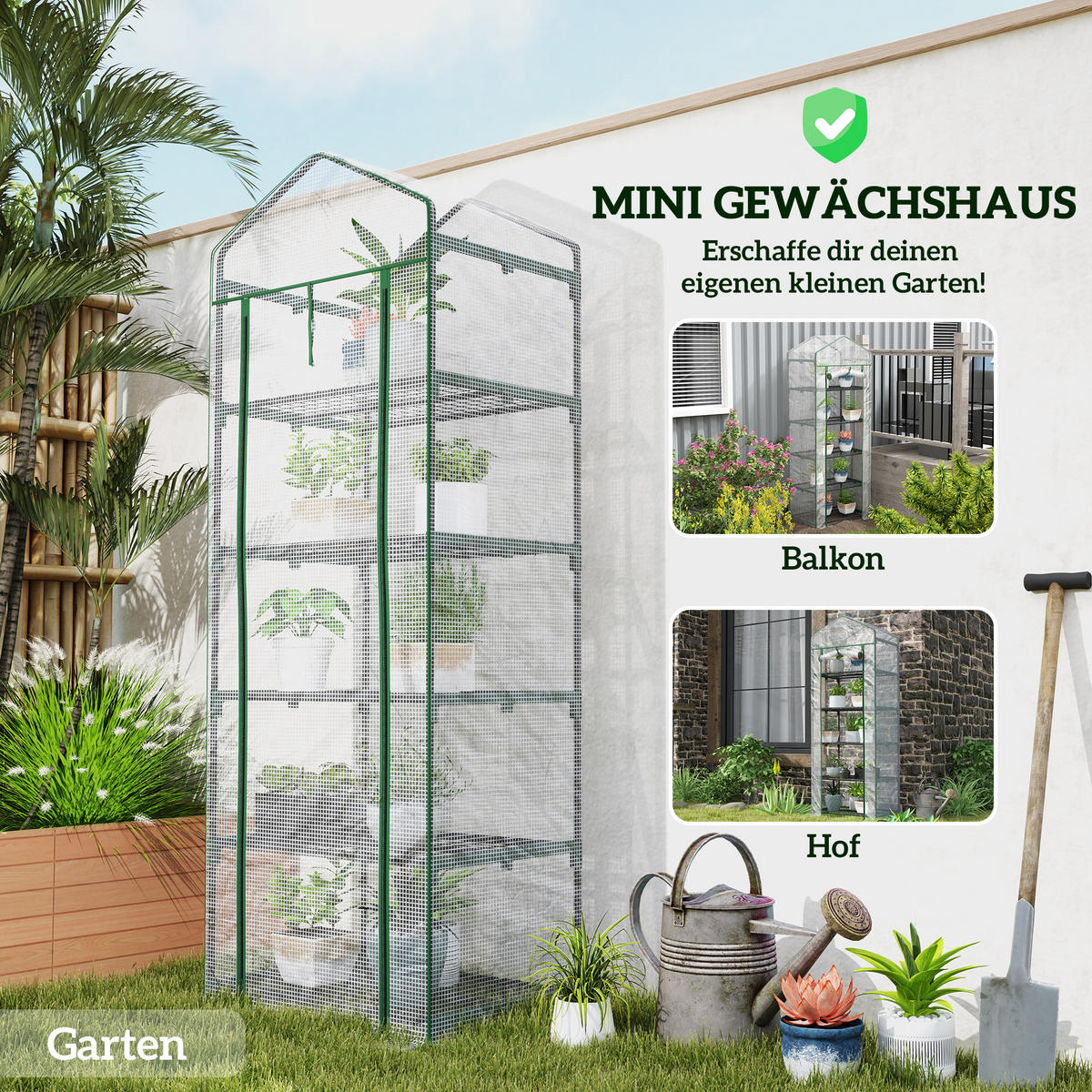 GEWÄCHSHAUS, 69L x 49B x 193H cm - Weiß, Kunststoff/Metall (49/193/69cm) - Outsunny