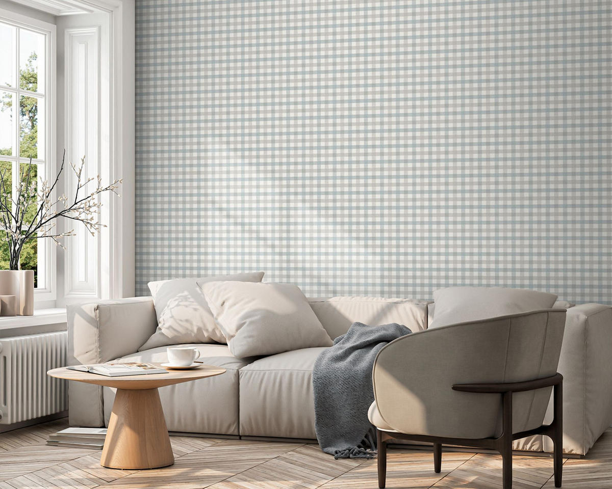 TAPETE Karomuster 53 cm x 10 m - Blau, Papier (53/1000cm) - Sanders & Sanders