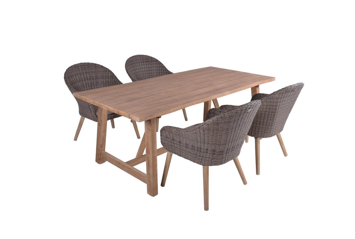 GARTEN-SITZGRUPPE Peer 5-teilig Gartenmöbel-Set - Braun, Holz - DELUKE