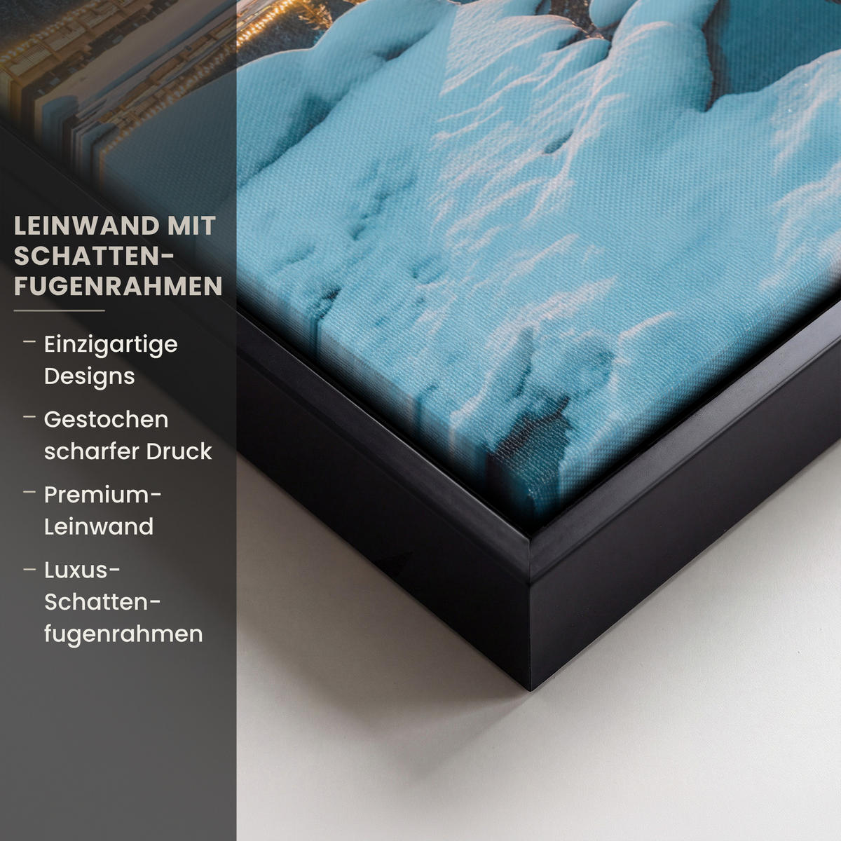 LEINWAND Bilder mit Rahmen - Winterlandschaft - Natur - Haus - Berge - Schnee - 30x40 - Hellblau, Textil (30/40cm) - MuchoWow