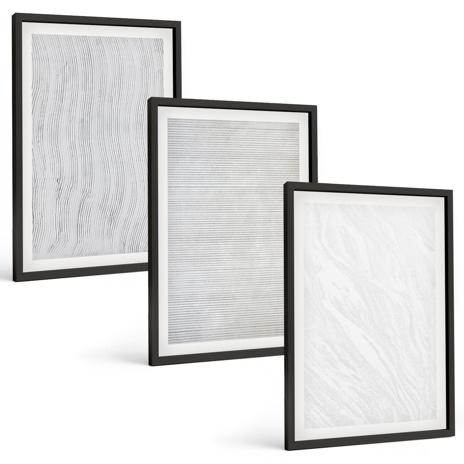 BILDER SET 3er Set - 40x60 cm Schwarzer Rahmen - Helle Sandmusterstrukturen - Schwarz, Kunststoff (40/60cm) - TULUP