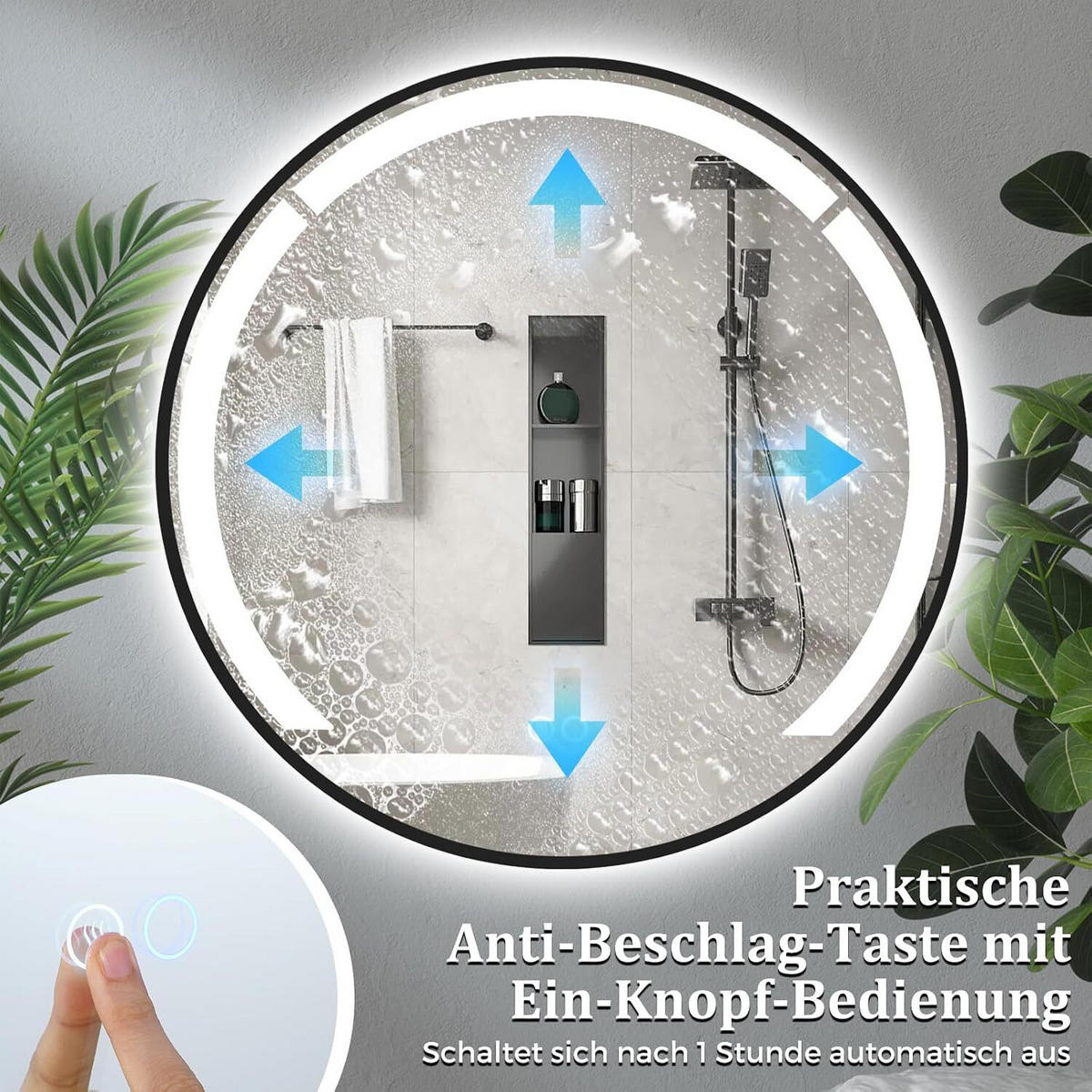 BADSPIEGEL rund schwarz - Schwarz, Glas (60/60/3.5cm) - COSTWAY