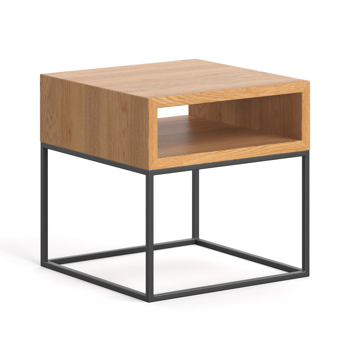 NACHTTISCH Loom aus massivem Eichenholz - Eichefarben/Schwarz, Holz/Metall (40/40/40cm) - Danzz