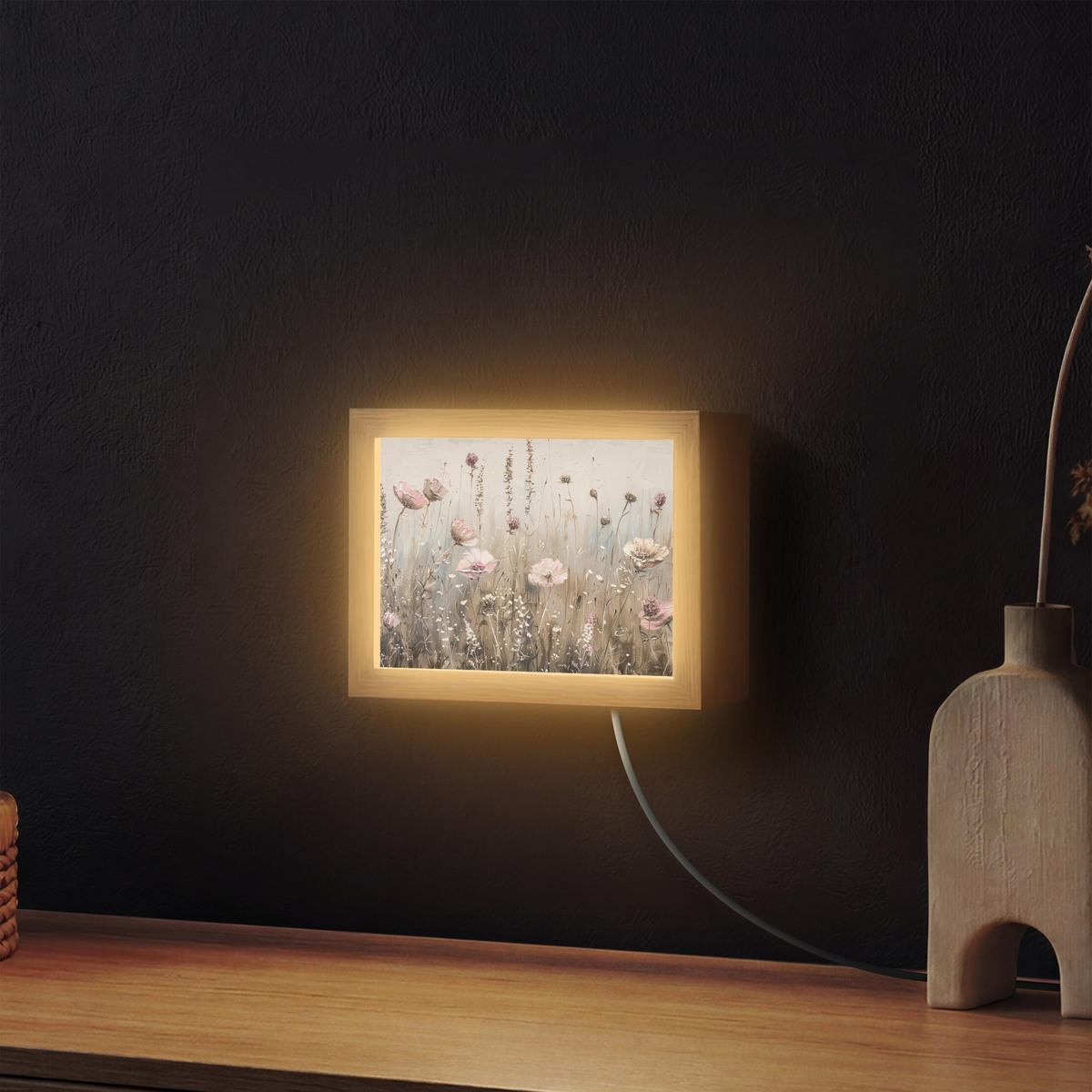 NÁSTĚNNÁ LAMPA Květiny - růžová - moderní - béžová 20x15 cm - starorůžová, kompozitní dřevo (20/15/8cm) - OnlyWow