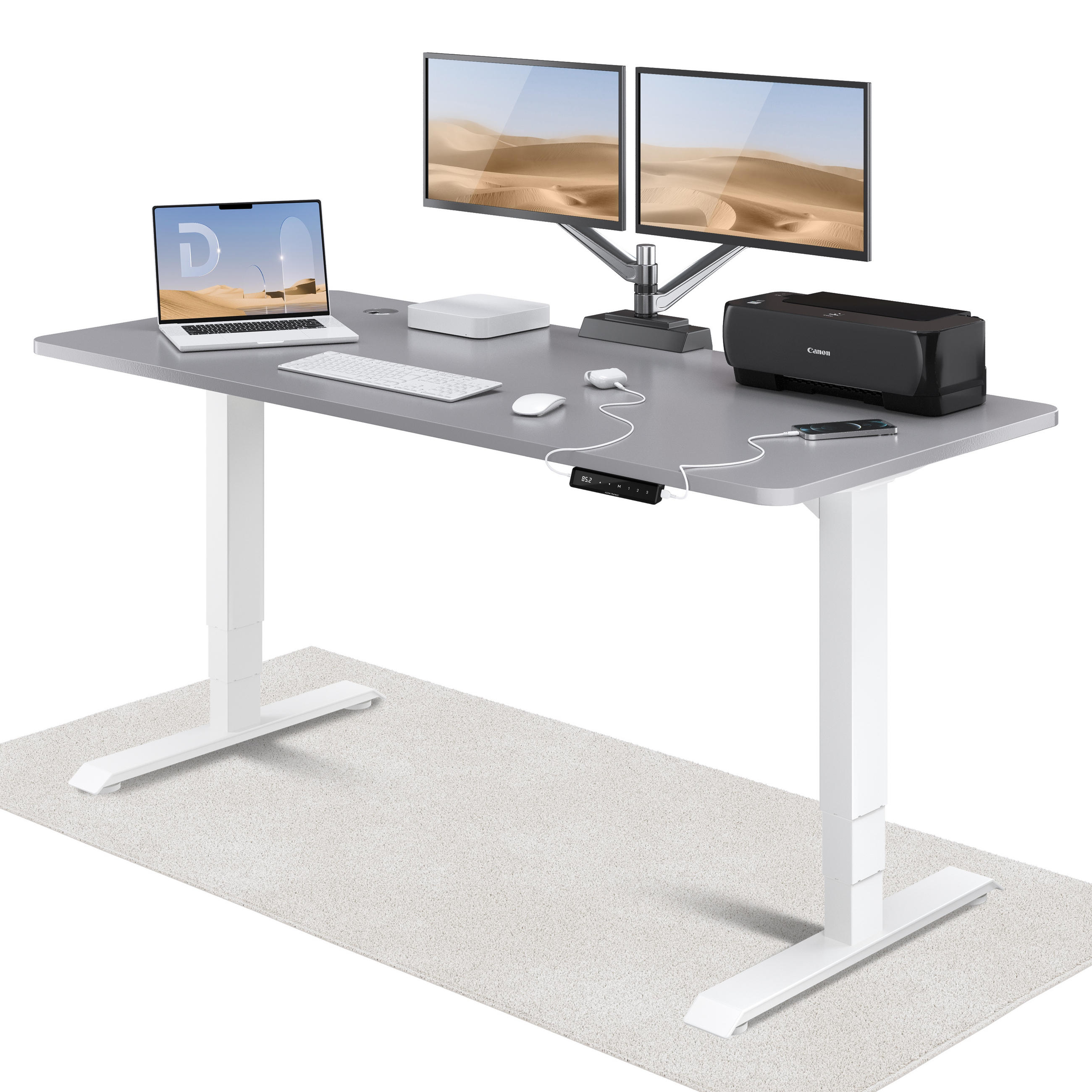 SCHREIBTISCH Elektrisch Höhenverstellbarer HomePro 180x80cm Weiß/Grau mit Memory-Funktion, Anti-Kollisions Technologie - Weiß/Grau, Holzwerkstoff (80/180/62cm) - Desktronic