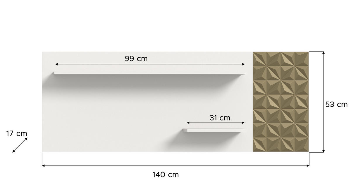 WANDBOARD weiß, Gold 140 cm, Wandregal mit 3D-Struktur - Goldfarben/Weiß, Holzwerkstoff (140/53/17cm) - Inn.Furn