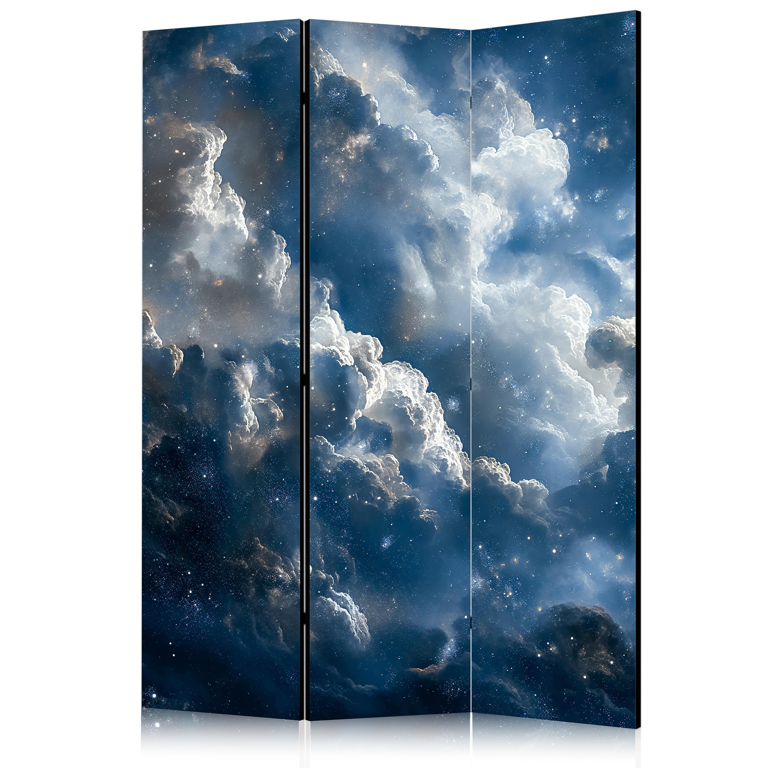 PARAVENT Beidseitig Bedruckter 3-tlg 135x172 cm Sternenhimmel mit Wolken - Blau, Holz/Textil (135/172/3cm) - Muralo