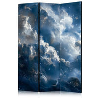 PARAVENT Beidseitig Bedruckter 3-tlg 135x172 cm Sternenhimmel mit Wolken - Blau, Holz/Textil (135/172/3cm) - Muralo