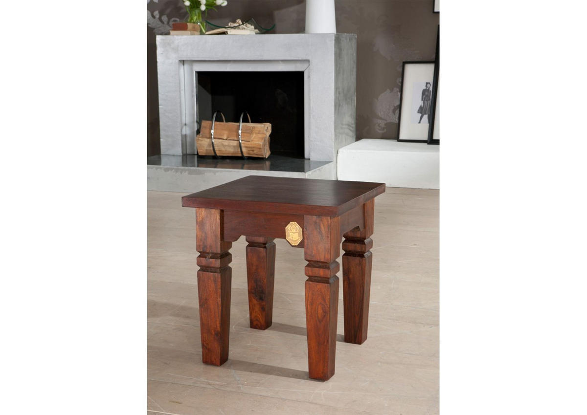 HOCKER Akazie 42x42x45 nougat lackiert OXFORD #601 - Dunkelbraun, Holz (42/45/42cm) - Massivmoebel24