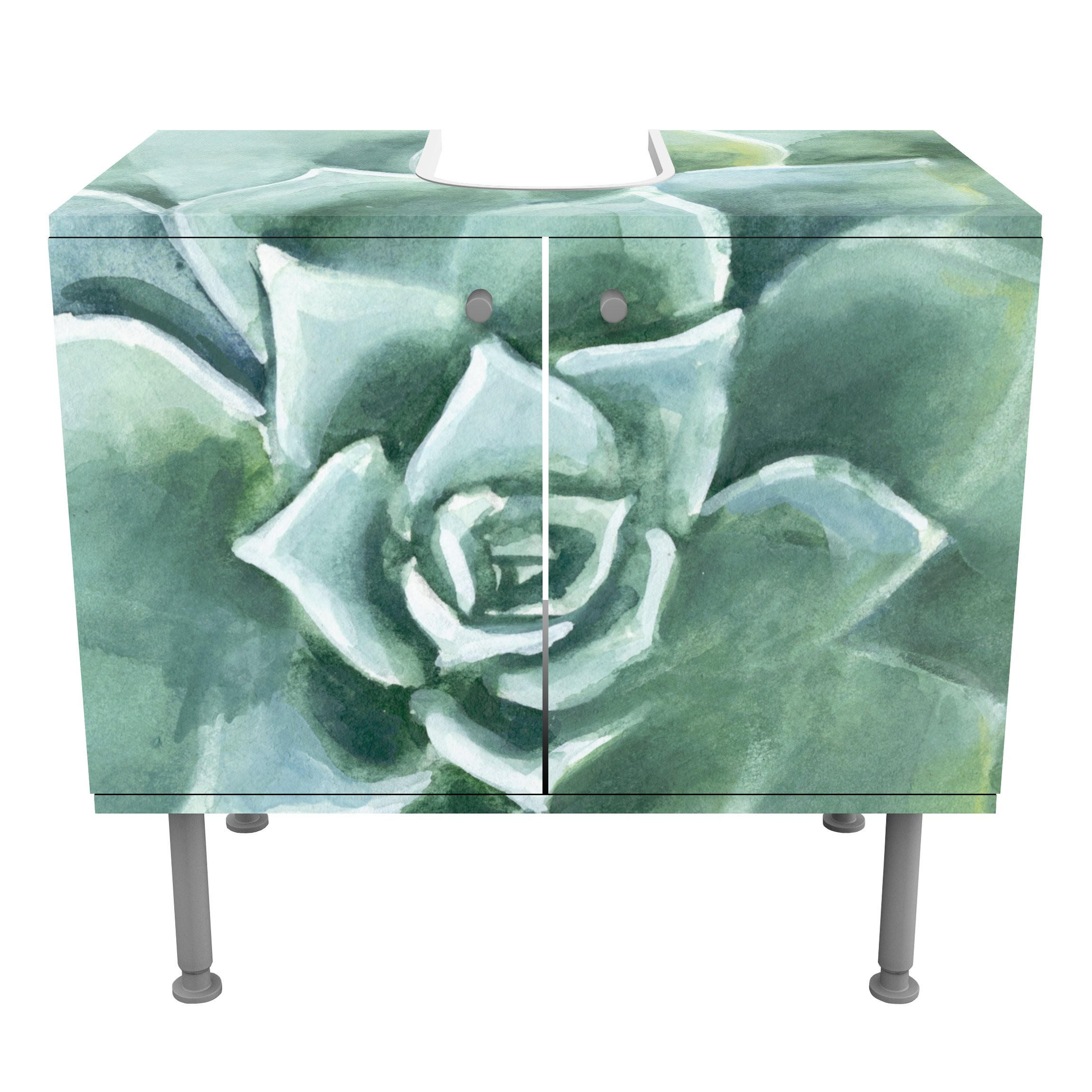 WASCHBECKENUNTERSCHRANK Sukkulente Aquarell Dunkel 60/55/35 cm - Grün, Holzwerkstoff (60/55/35cm) - Bilderwelten