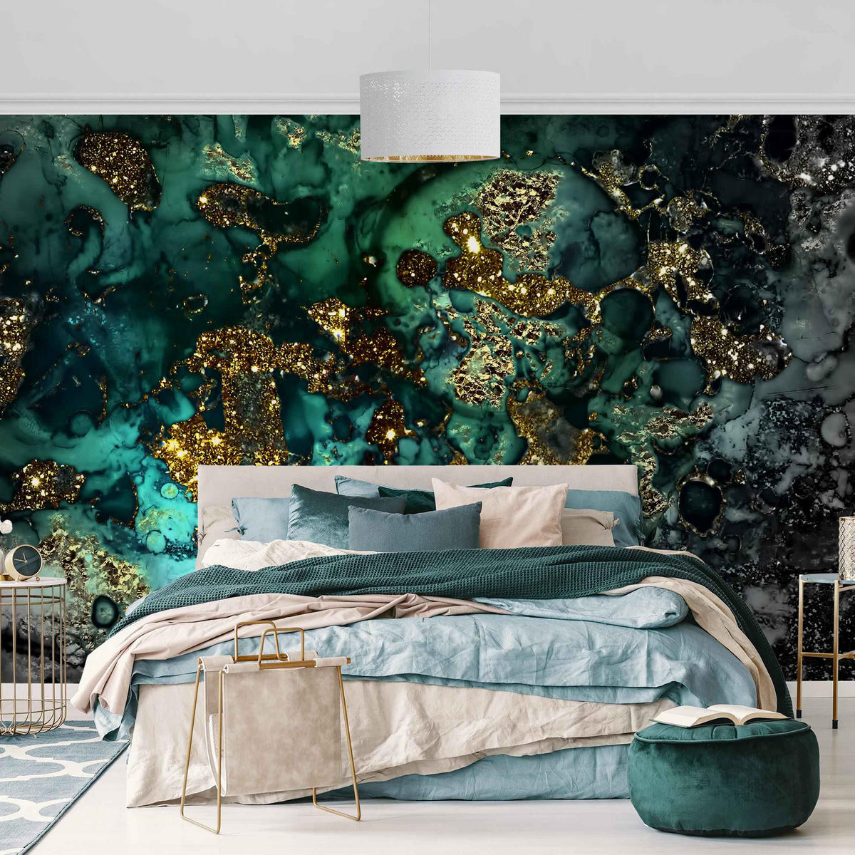 FOTOTAPETE Goldene Meeres-Inseln Abstrakt 384/255 cm - Schwarz, Papier (384/255cm) - Bilderwelten