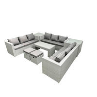 BALKONMÖBEL-SET Polyrattan Hellgrau-Mix 11-teilig - Hellgrau/Grau, Glas/Kunststoff - Fimous