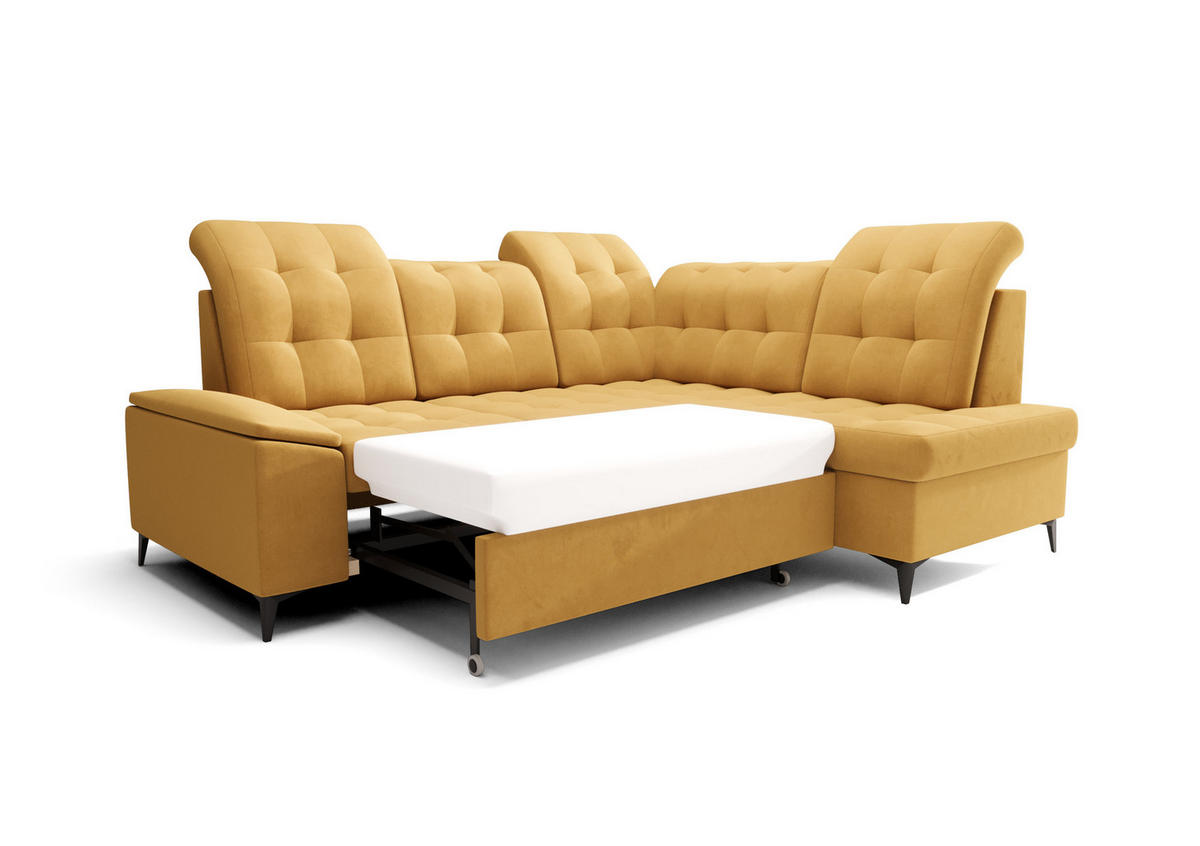 ECKSOFA KONGO RBN16, Eckcouch in L-Form mit Schlaffunktion, Farbe: Graphit, Velourstoff, Ottomane Rechts - Schwarz, Textil (268/210cm) - O-Sofa