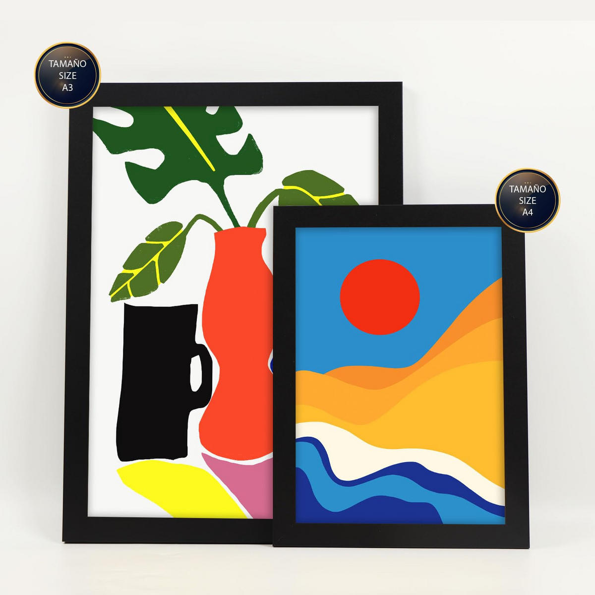 POSTER Set Mit 6 Sanfte abstrakte Landschaften Größe A3 & A4 Schwarzer Rahmen - Schwarz, Papier (29.7/1cm) - Nacnic