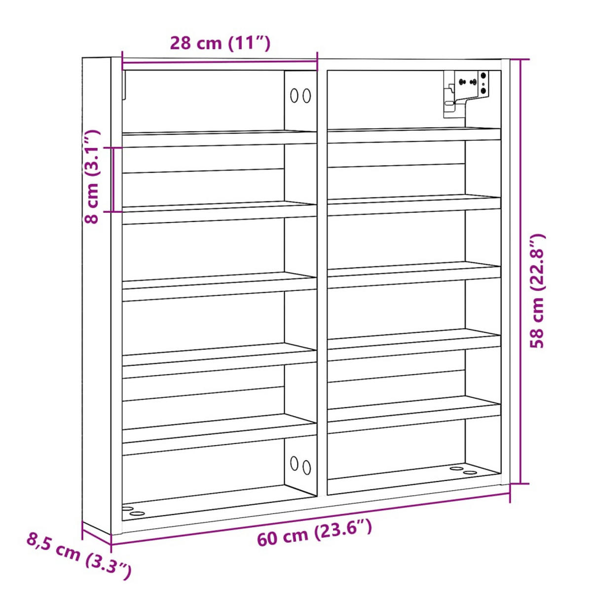 VITRINENSCHRANK Weiss 60/8,5/58 Cm Holzwerkstoff - Weiß, Holzwerkstoff (8.5/58/60cm) - vidaXL