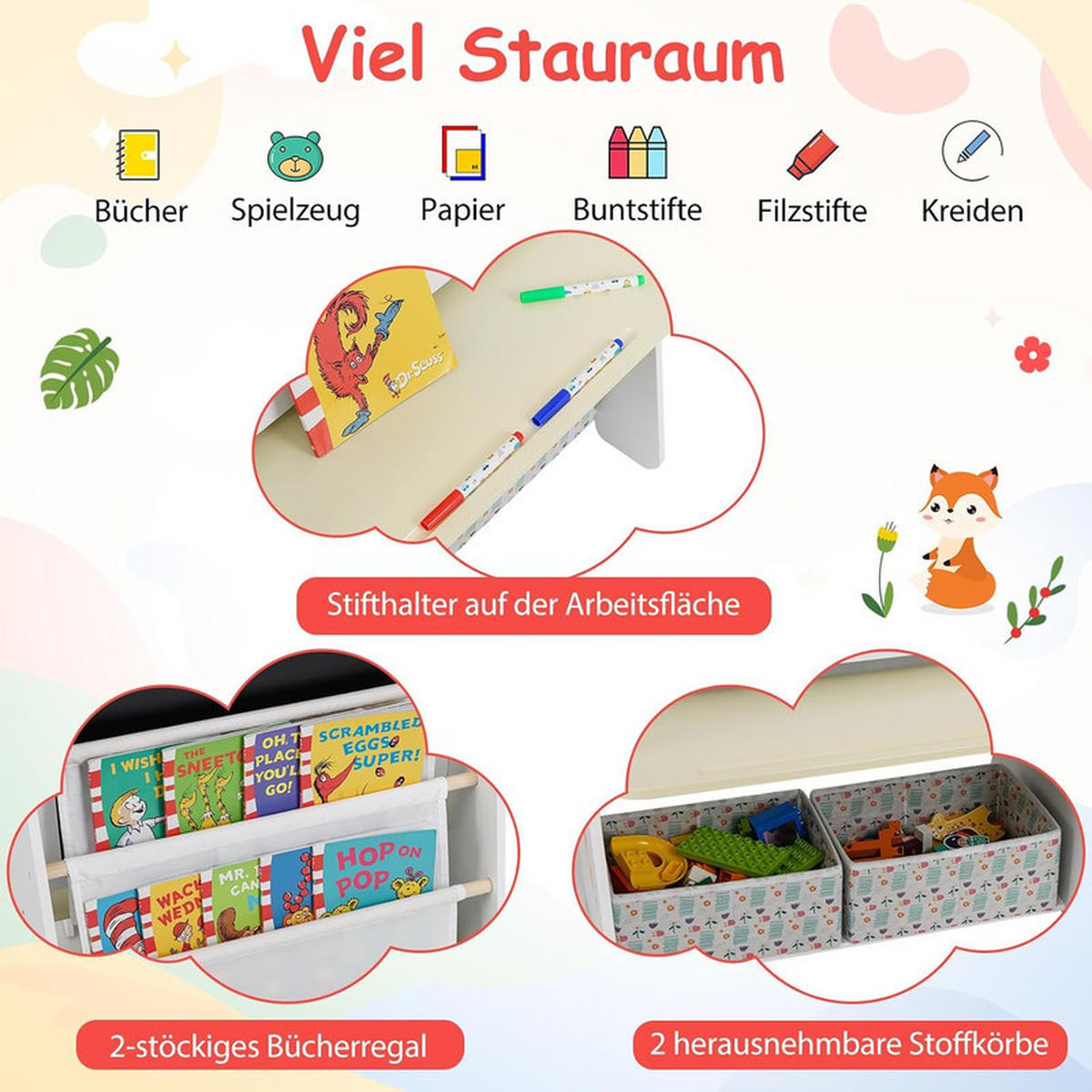 KINDERSTAFFELEI-SET mit Stuhl natur(2-tlg) - Naturfarben, Holzwerkstoff (60/80/40cm) - COSTWAY