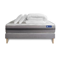 BETT Actiflex relax Taschenfederkern und Memory-Schaum 200 x 200 cm h1 - Kit Bettgestell Grau - Mit Kissen und Bettdecke - Beige/Grau, Karton/Holz (200/200cm) - ACTISOM