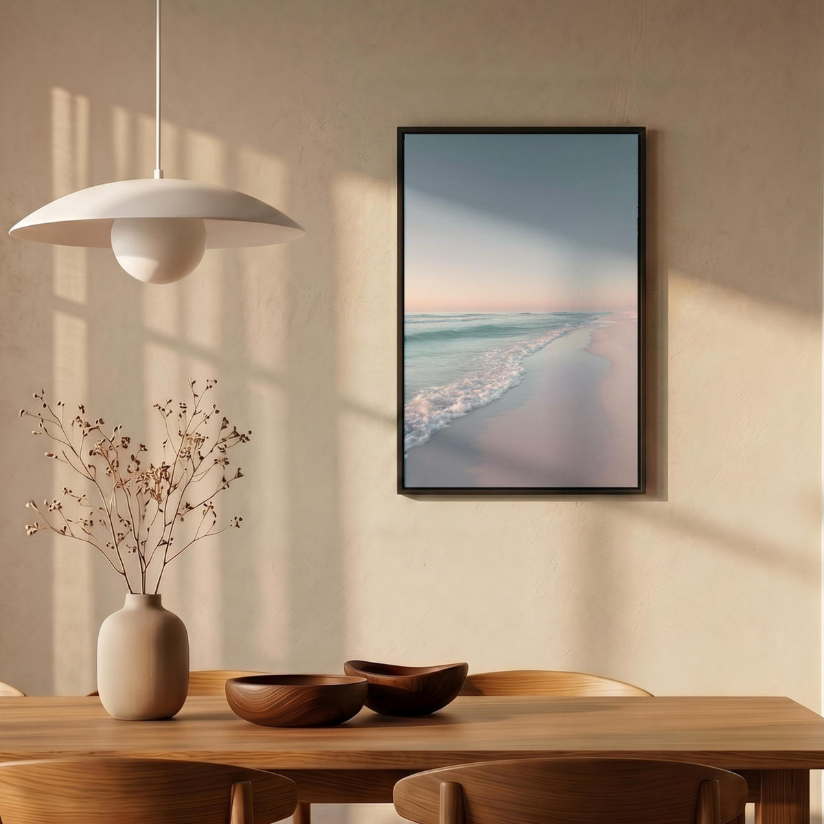 LEINWAND Bilder mit Rahmen - Küstenlinie - Pastell - Wasser - 40x60 - Pastellblau, Textil (40/60cm) - MuchoWow