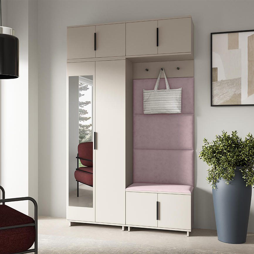 GARDEROBE NAPOLI 1 Kleiderschrank mit Polsterpaneelen ROSA - Beige/Rosa, Holzwerkstoff (140/229/40cm) - Jerpax