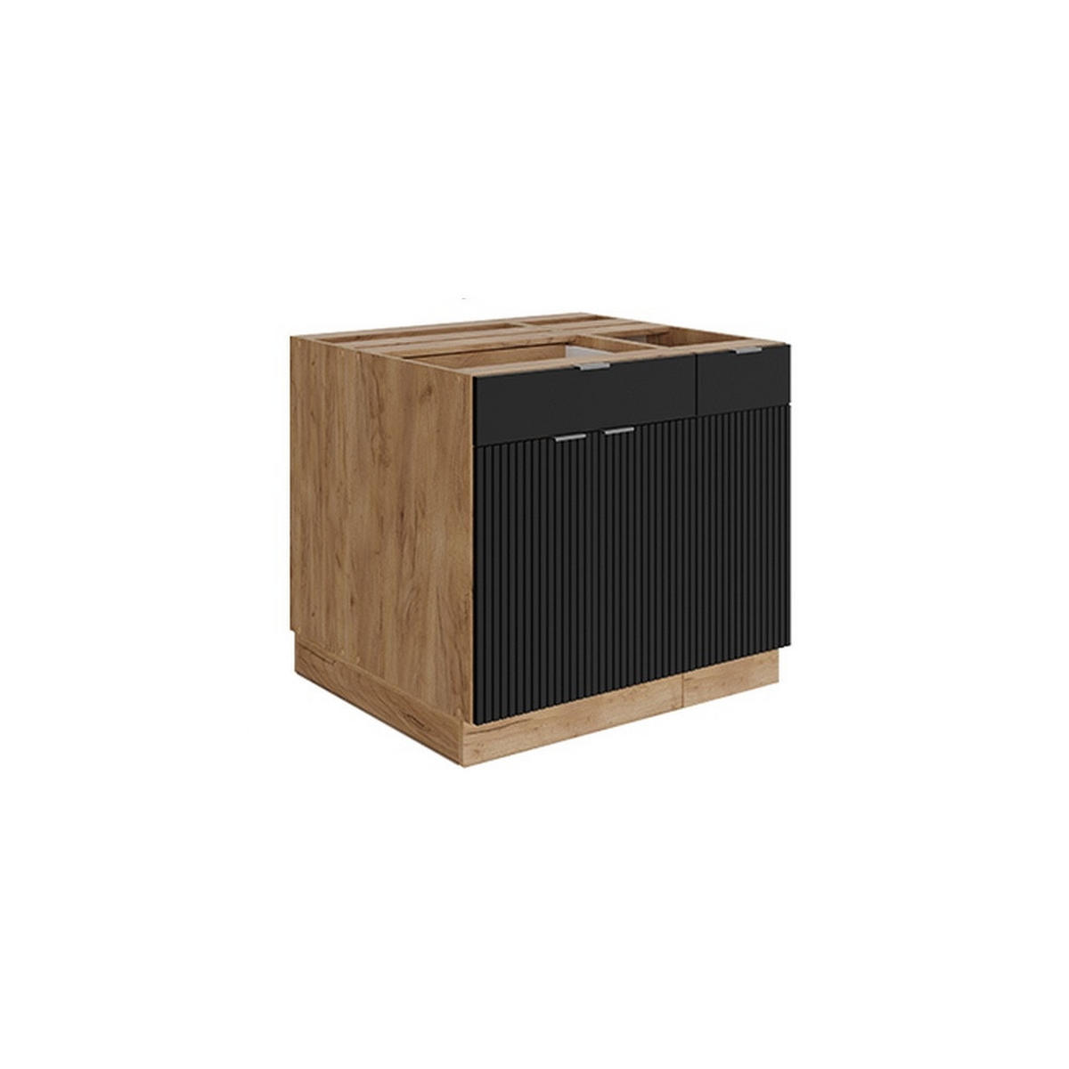 KÜCHENINSEL Fame-Line Schwarz gestreift 90 cm mit Schublade, ohne Arbeitsplatte - Eichefarben/Schwarz, Holzwerkstoff (90/82/81.6cm) - Vicco