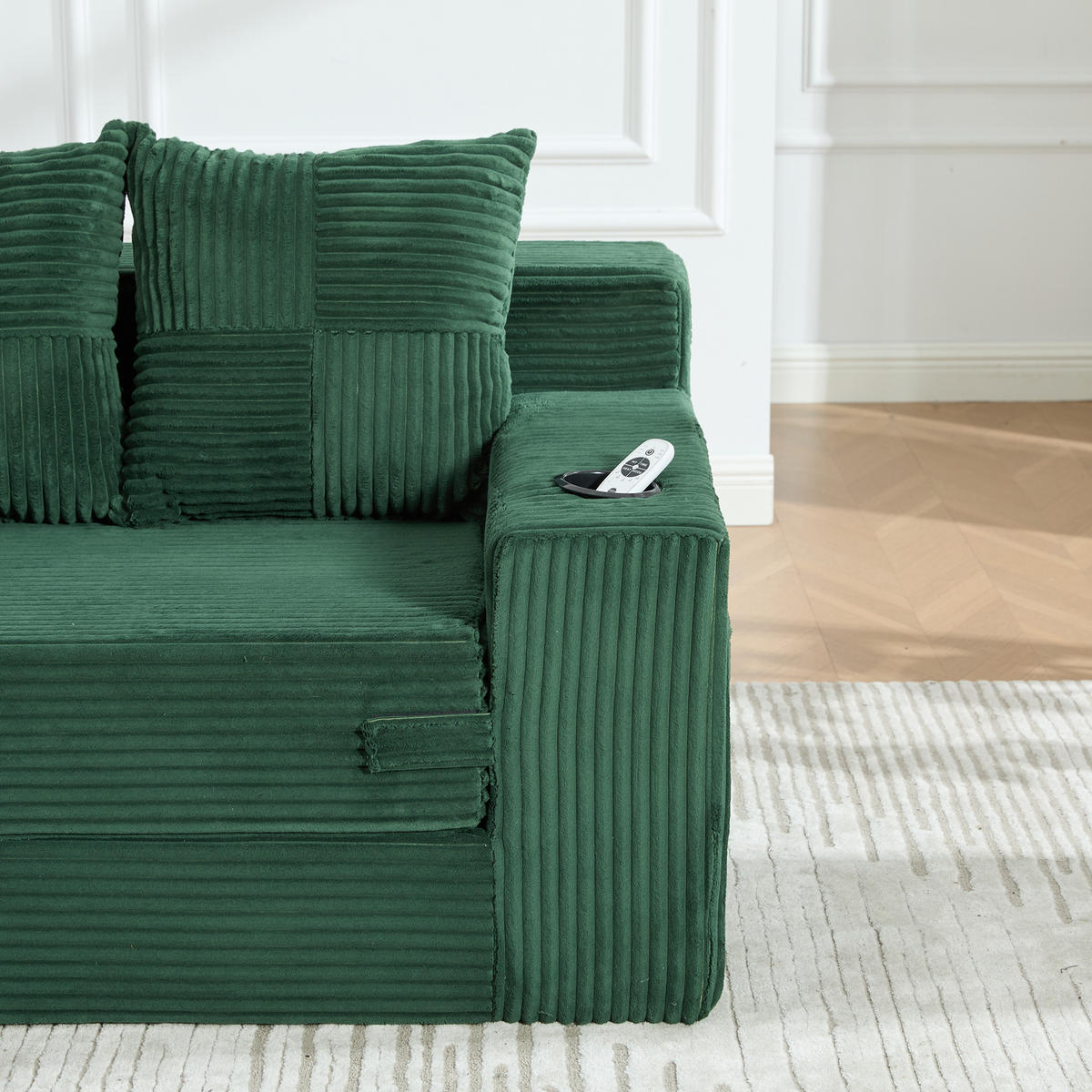 SCHLAFSOFA Modular mit Getränkehaltern und Seitentaschen, DE-42913, Smaragdgrün - Grün, Textil (172/64/87cm) - ComfortXL