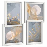 BILDER SET 4er Set - 50x50 cm & 40x60 cm Weißer Rahmen - Vögel im Flug, Himmel, Mond - Weiß, Kunststoff (50/50cm) - TULUP