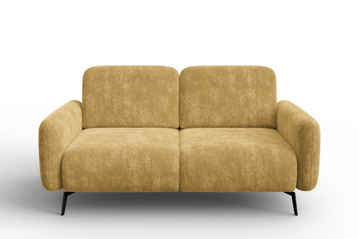 SOFA FEBE 2-Sitzer, safranfarbener Chenille-Stoff - Gelb/Schwarz, Holz/Textil (160/82/96cm) - Wozimo