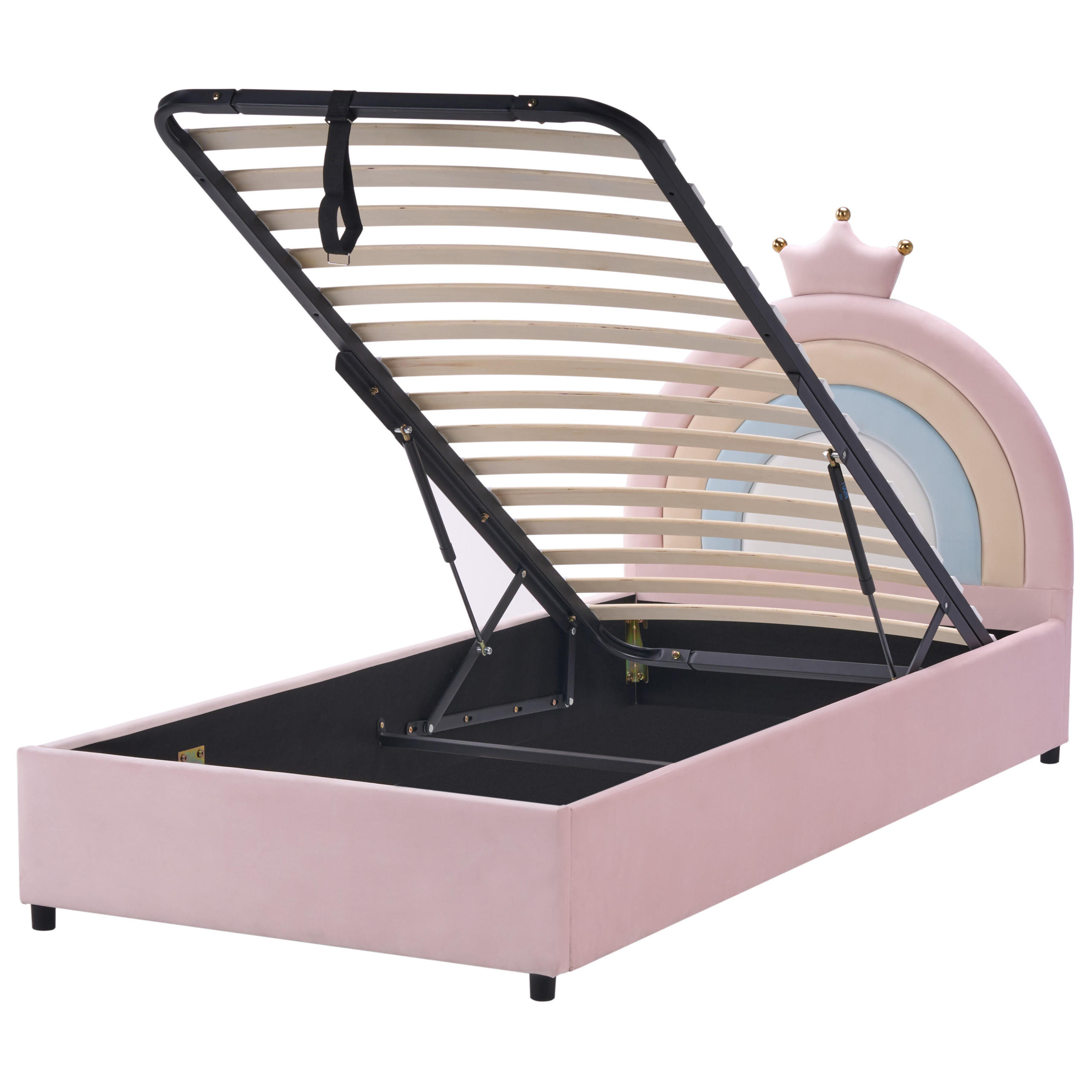 KINDERBETT mit Stauraum 90/200 Samtstoff Rosa Grisetot - Pink, Textil (90/200cm) - Beliani