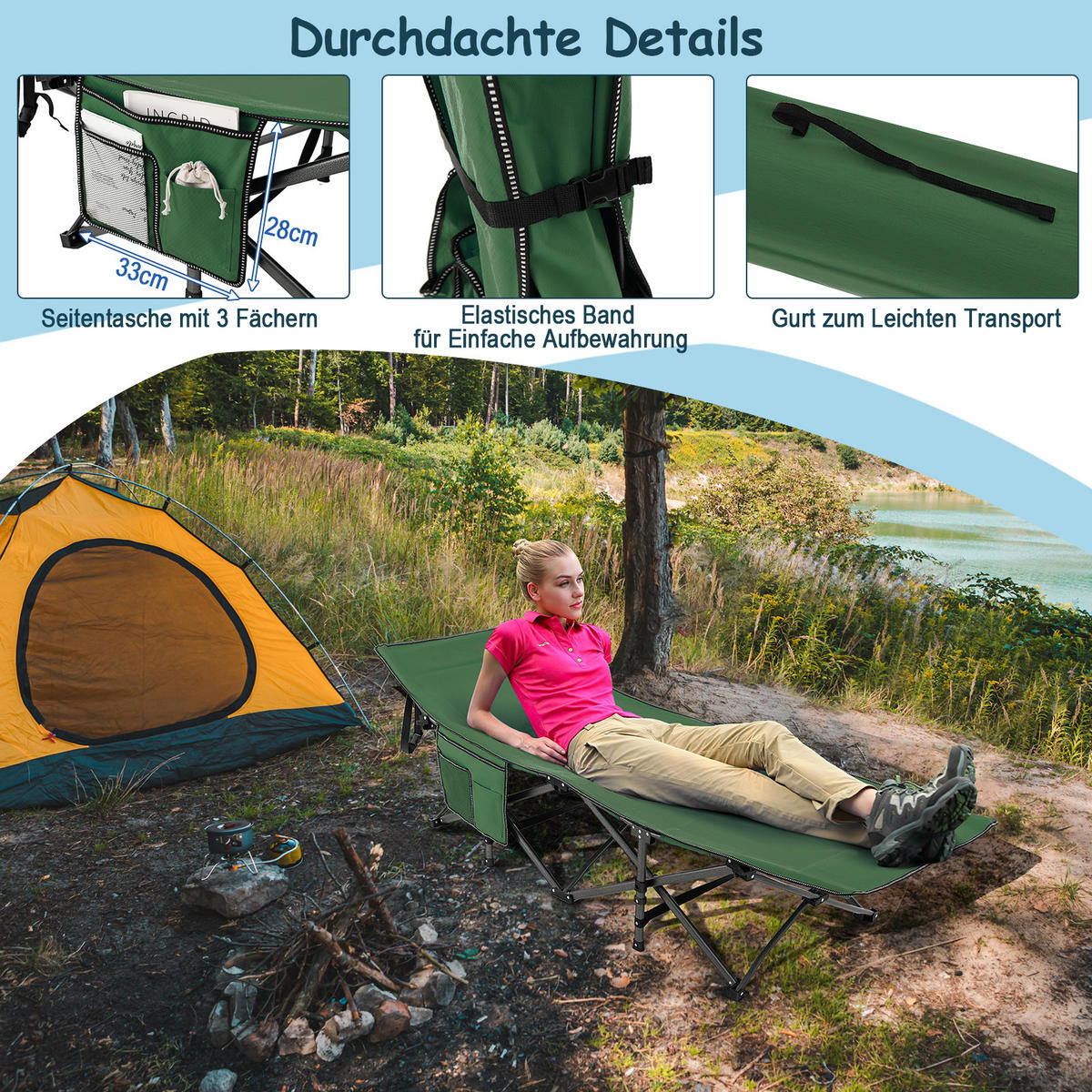 CAMPINGLIEGE Klappbare Grün - Grün, Metall - COSTWAY