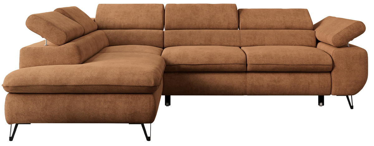 ECKSOFA PETER L Orange Struktur - Links Seite - Schwarz/Orange, Textil/Metall (208/273cm) - MKS