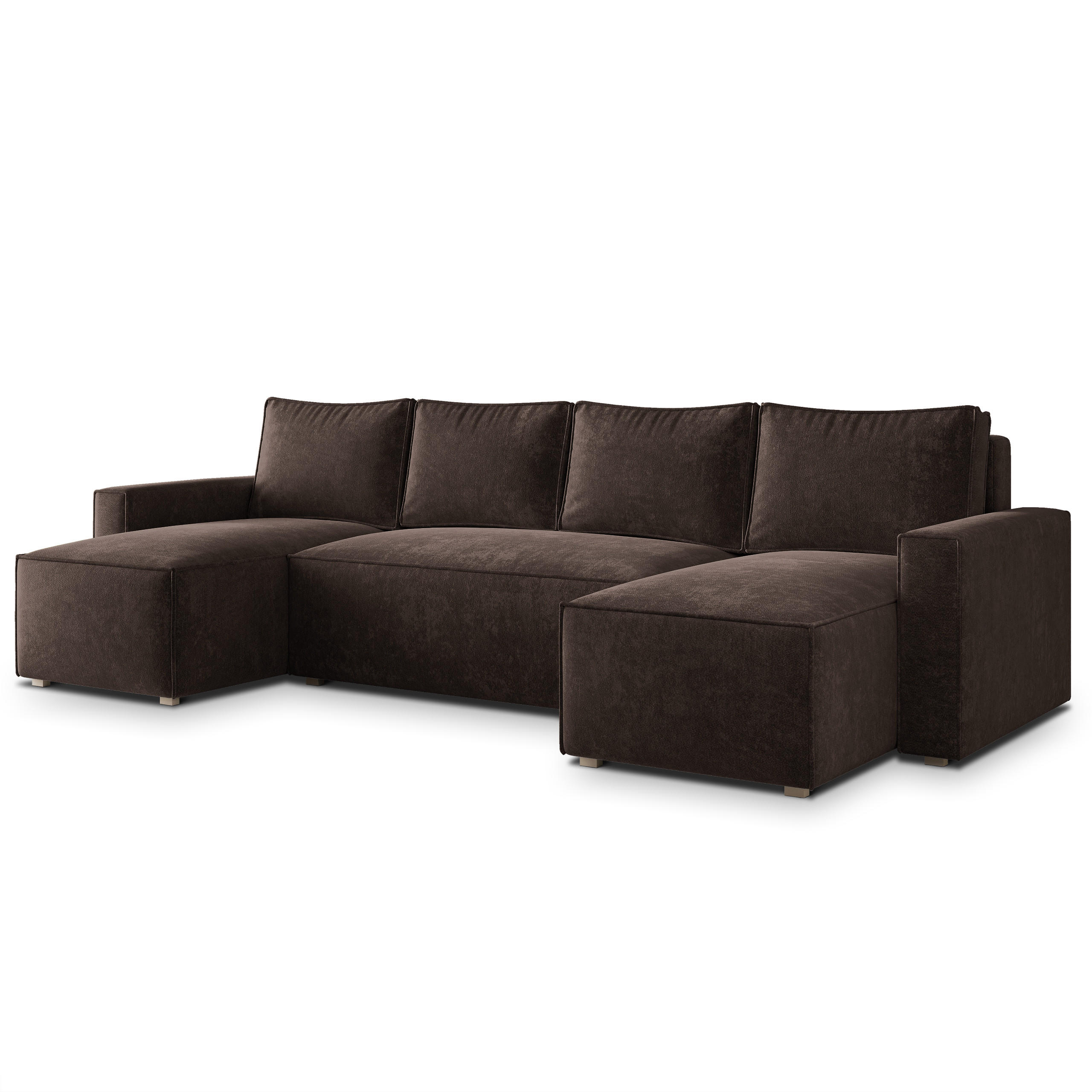 WOHNLANDSCHAFT ASPRA LM Braun Chenille mit Schlaffunktion - Dunkelbraun, Holz (295/85/140cm) - MASSENO