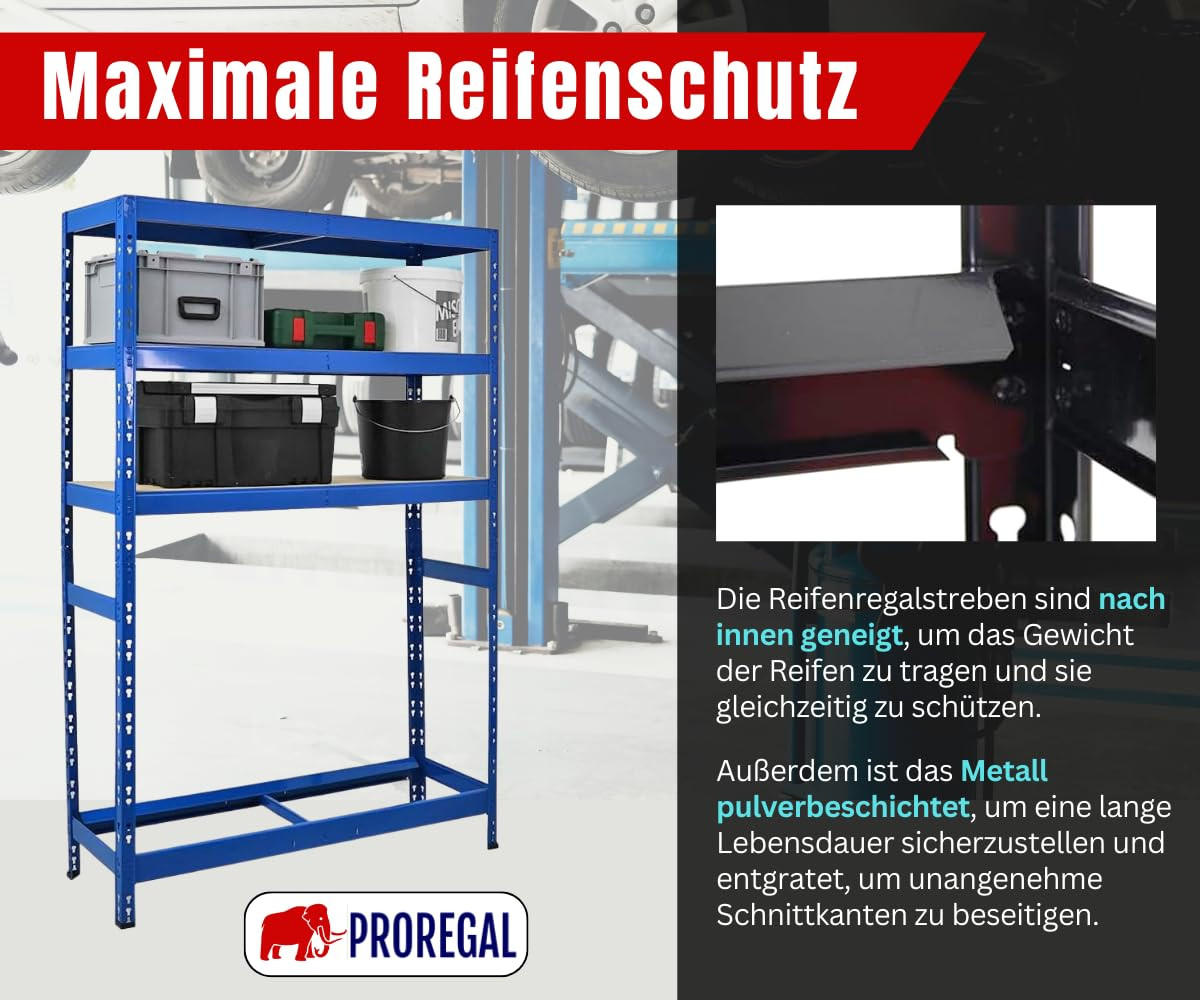 REIFENREGAL Tiger 180x120x40 cm bis zu 6 Reifen auf 1 Ebene + 3 Ablagen Blau - Blau, Metall (120/180/40cm) - PROREGAL