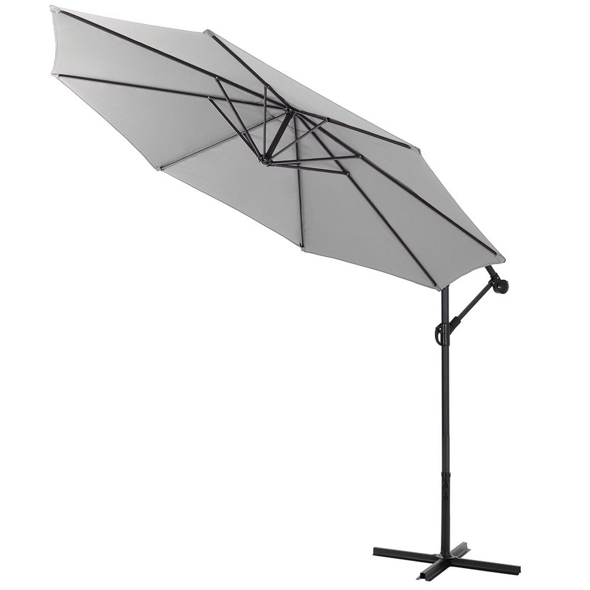 AMPELSCHIRM aus Polyester Metall in Hellgrau mit befüllbarer Kunststoff-Sockel und Kreuzständer drehbar 360° neigbar 60° 3 x 2.6m - Grau, Metall (300/240cm) - Livingandhome