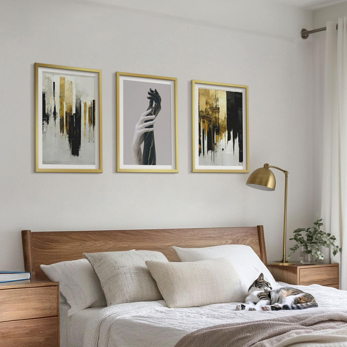 BILDER SET 3er Set - 40x60 cm Goldrahmen - Abstrakte handgemalte Muster - Goldfarben, Kunststoff (40/60cm) - TULUP