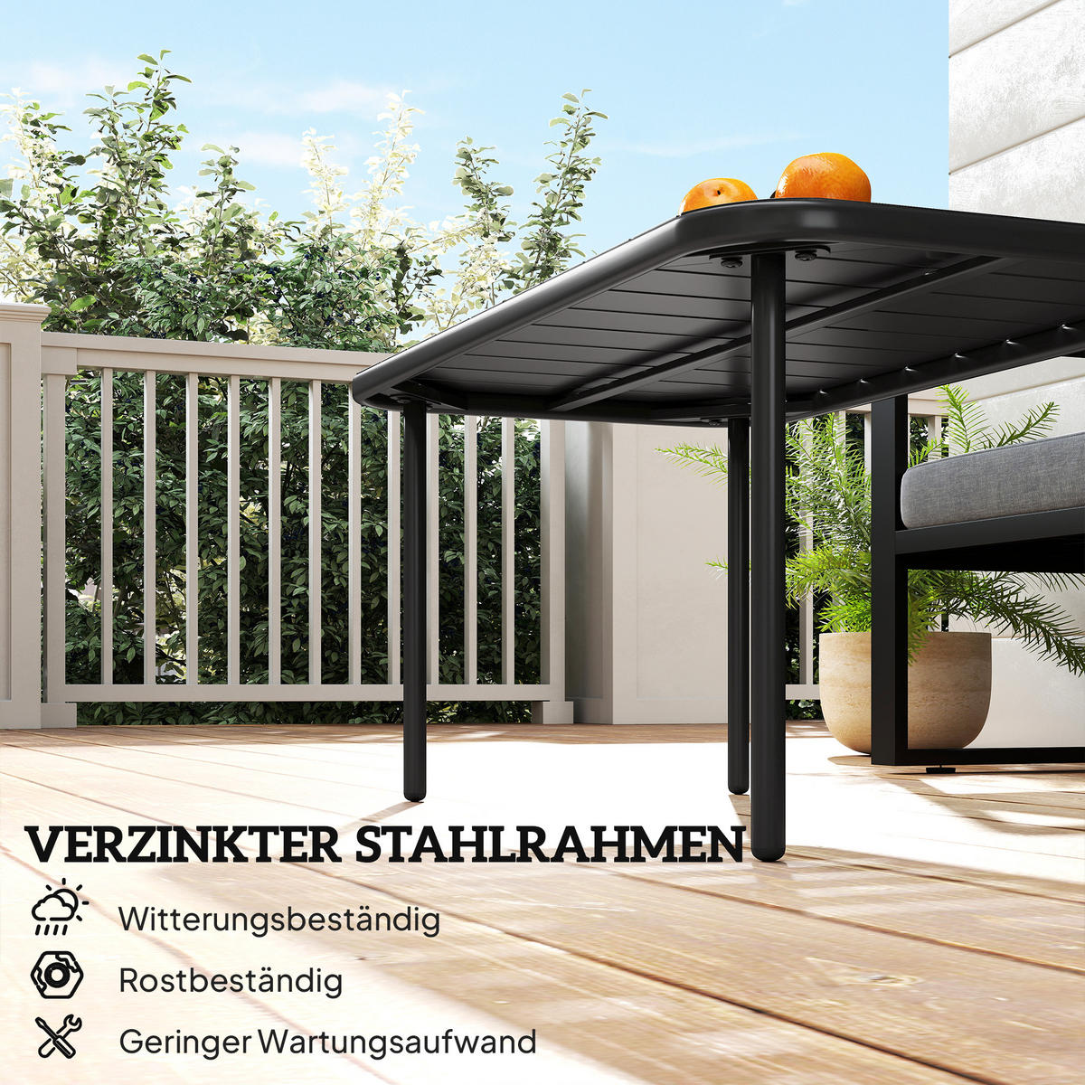 BEISTELLTISCH DE-07345 mit Lamellentischplatte und Metallgestell Schwarz - Schwarz, Metall (90/50/43cm) - ComfortXL