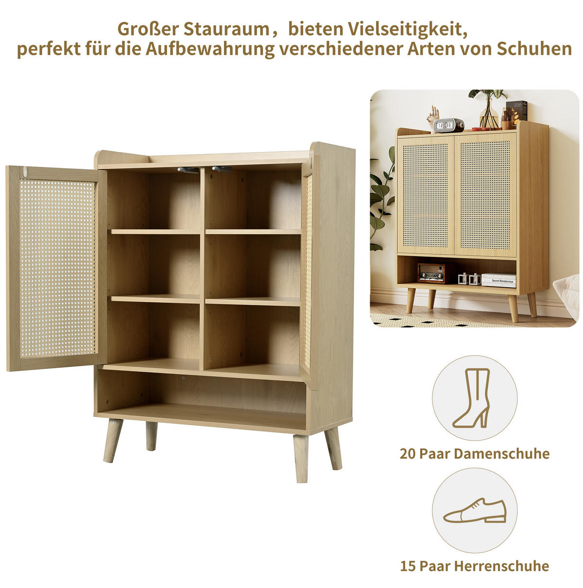 ORMAR za cipele 80/35/105 cm svijetli hrast od iverala s dvoja vrata i push-to-open otvaranjem - prirodne boje, drvni materijal (80/105/35cm) - OKWISH