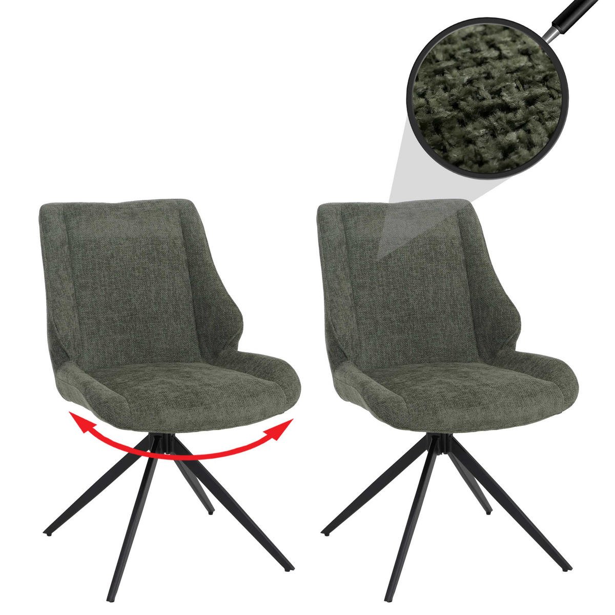 ESSZIMMERSTUHL Schwarz, Grün 2er-Set - Schwarz/Grün, Textil (55/88/62cm) - MCW