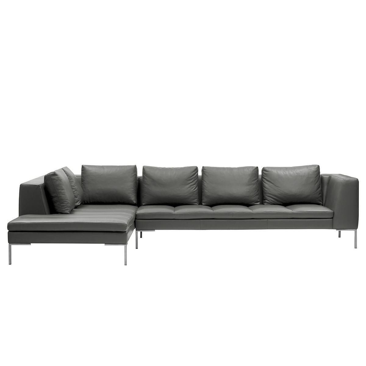 ECKSOFA mit Ottomane - Chromfarben/Grau, Leder/Metall (319/230cm) - home24