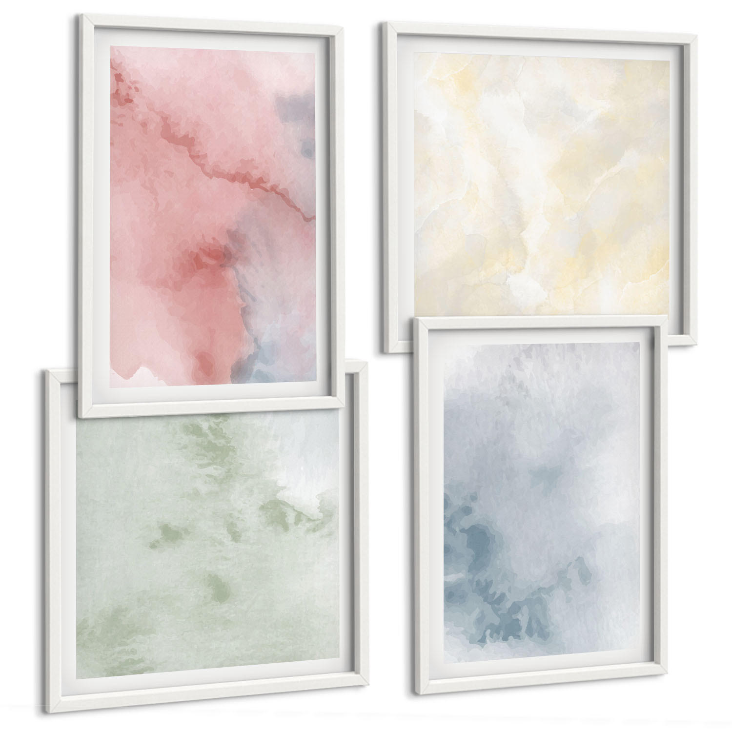 BILDER SET 4er Set - 50x50 cm & 40x60 cm Weißer Rahmen - Aquarellfarben in Pastellfarben - Weiß, Kunststoff (50/50cm) - TULUP