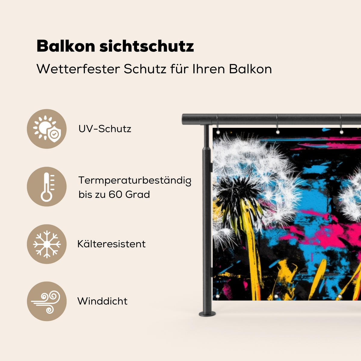 BALKON-SICHTSCHUTZ Straßenkunst - Bunt - Wand - Schwarz, Kunststoff (300/85cm) - MuchoWow