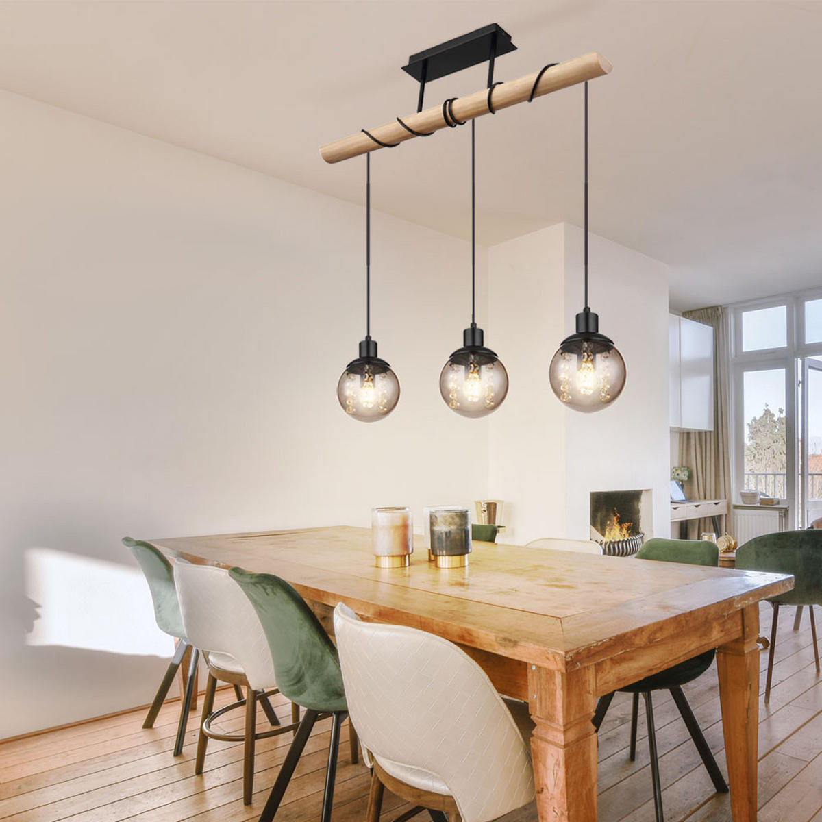 HÄNGELEUCHTE Richard Holz Grau - Grau, Holz (78/15/120cm) - Globo Lighting